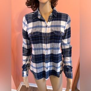 Women’s Plaid Shirt, Size Medium, Blue & White